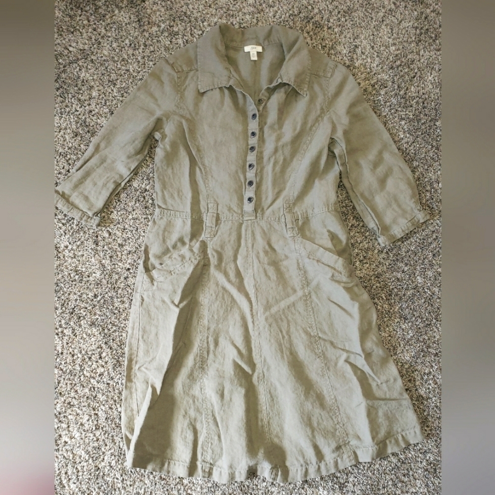J. Jill| Khaki Button-Up Collared Dress